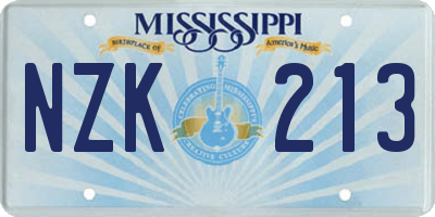 MS license plate NZK213