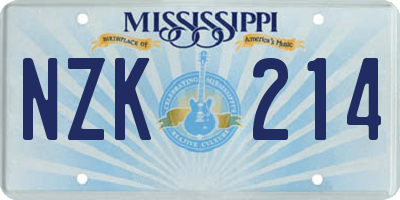 MS license plate NZK214