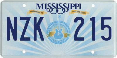 MS license plate NZK215