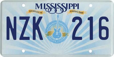 MS license plate NZK216