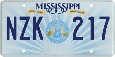 MS license plate NZK217