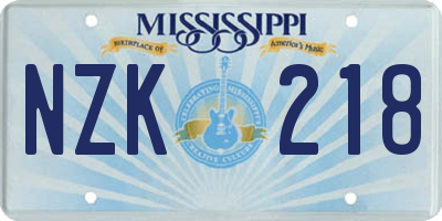 MS license plate NZK218