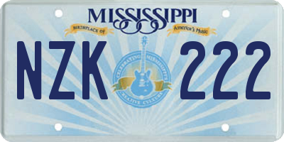 MS license plate NZK222