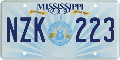 MS license plate NZK223