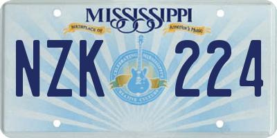 MS license plate NZK224