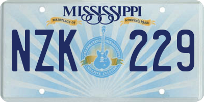 MS license plate NZK229