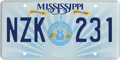 MS license plate NZK231