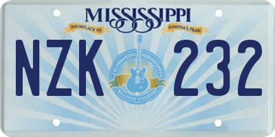 MS license plate NZK232