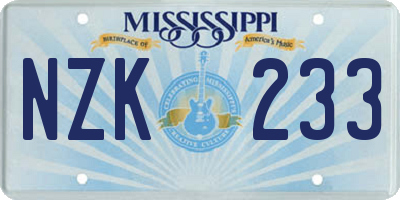 MS license plate NZK233