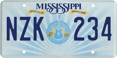 MS license plate NZK234