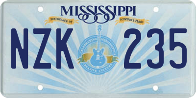 MS license plate NZK235