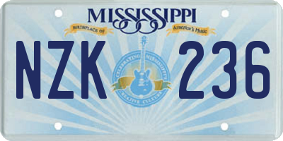 MS license plate NZK236