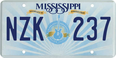 MS license plate NZK237