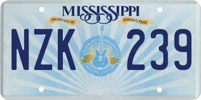 MS license plate NZK239