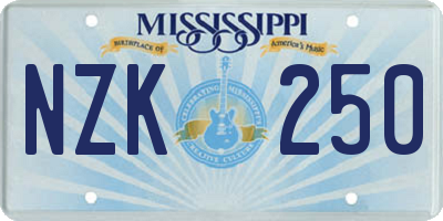 MS license plate NZK250