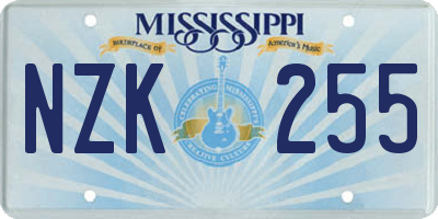 MS license plate NZK255