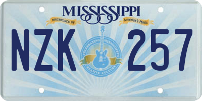 MS license plate NZK257