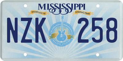 MS license plate NZK258
