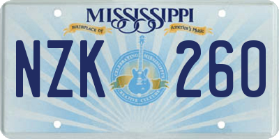 MS license plate NZK260