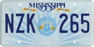 MS license plate NZK265