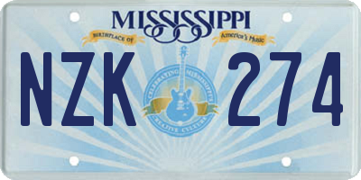 MS license plate NZK274