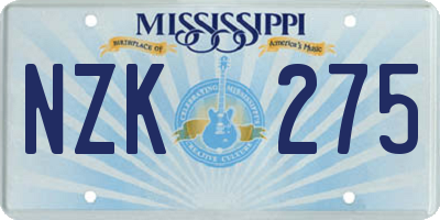 MS license plate NZK275