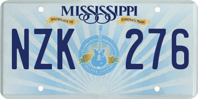 MS license plate NZK276