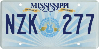 MS license plate NZK277