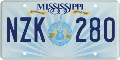MS license plate NZK280