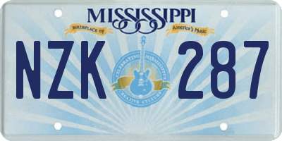 MS license plate NZK287