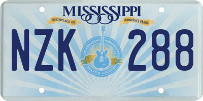 MS license plate NZK288