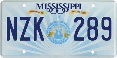 MS license plate NZK289