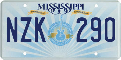 MS license plate NZK290