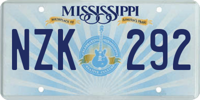 MS license plate NZK292
