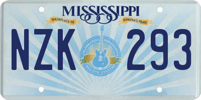 MS license plate NZK293