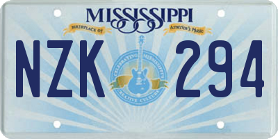 MS license plate NZK294