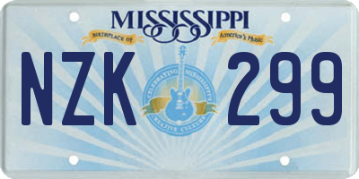 MS license plate NZK299