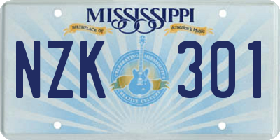 MS license plate NZK301