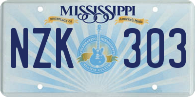 MS license plate NZK303