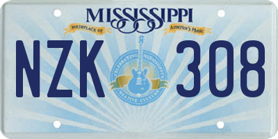 MS license plate NZK308