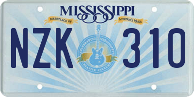 MS license plate NZK310