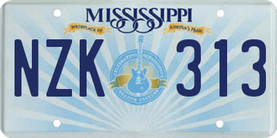 MS license plate NZK313