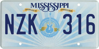 MS license plate NZK316