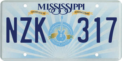 MS license plate NZK317