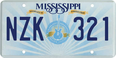 MS license plate NZK321