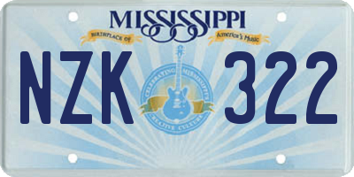 MS license plate NZK322