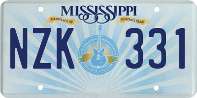 MS license plate NZK331