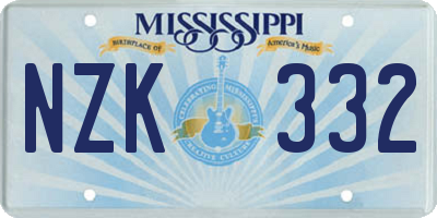 MS license plate NZK332
