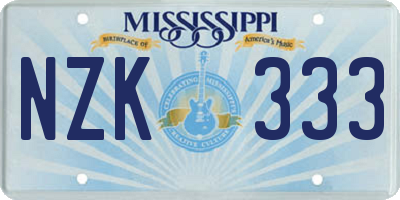 MS license plate NZK333