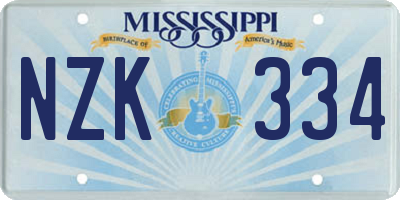 MS license plate NZK334